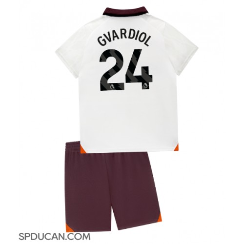 Dječji Nogometni Dres Manchester City Josko Gvardiol #24 Gostujuci 2023-24 Kratak Rukav (+ Kratke hlače)